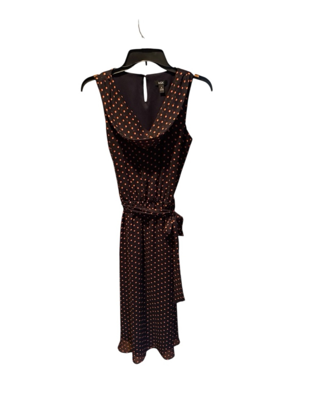 MSK Sleeveless Cowl Neck Polka Dot Midi Dress in Navy & Red Size 6
